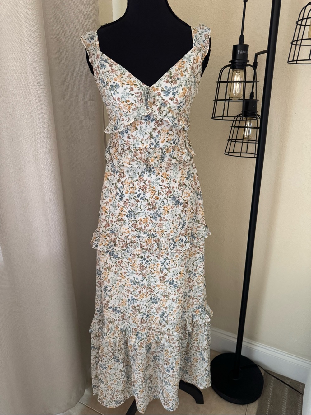 Altar’d State Floral Ruffle Maxi Dress Cottagecore Boho Prairie XS - Picture 2 of 9